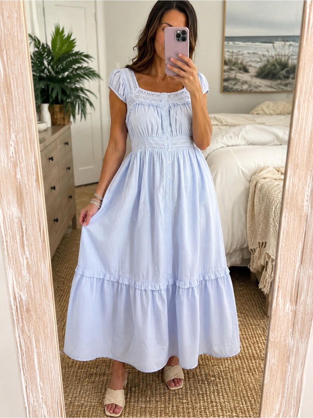 NWT In Loom Blue Lace Cotton Maxi Dress | Boho Cottagecore Vacation Dress